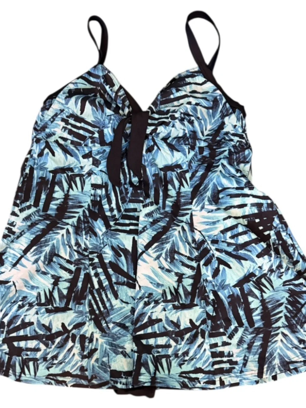 Avenue Swimdress 18 Tropical Palm Print One Piece Black Blue Supportive Vacation